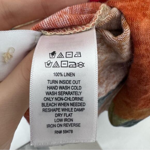 Linen Abstract Print Top Rachel Zoe Artsy Boho Retro Resortwear Summer Size XL - Picture 7 of 7